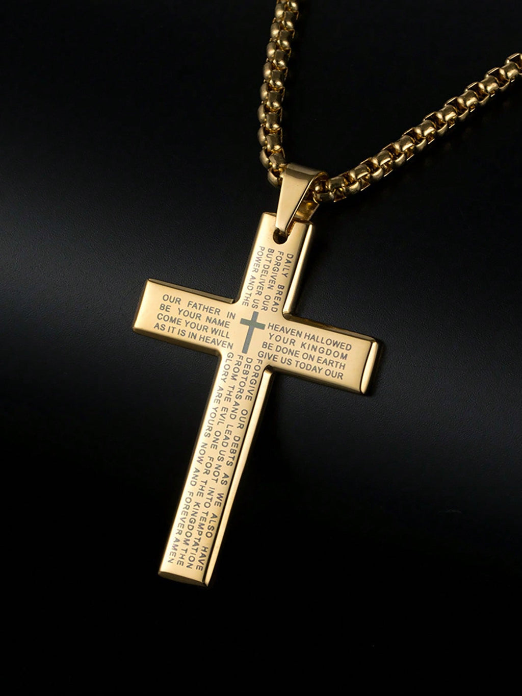 NECKLACE - Cross chain with our Father printed