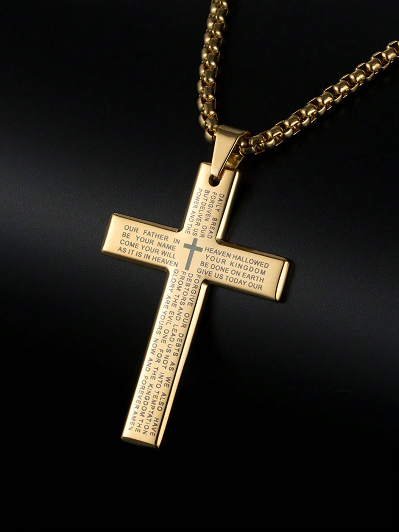 NECKLACE - Cross chain with our Father printed