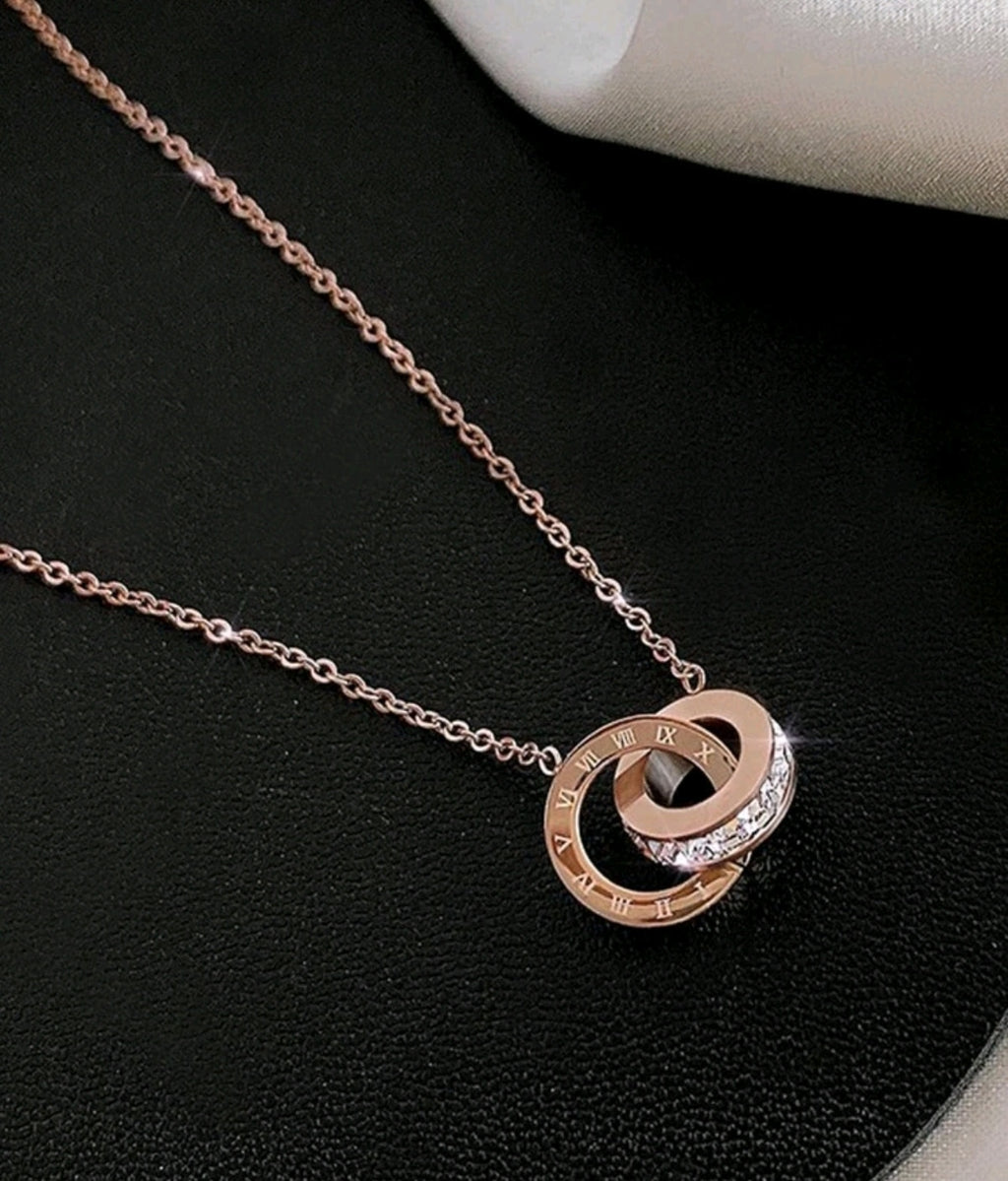 NECKLACE - 2 RINGS CUBIC ZIRCONIA