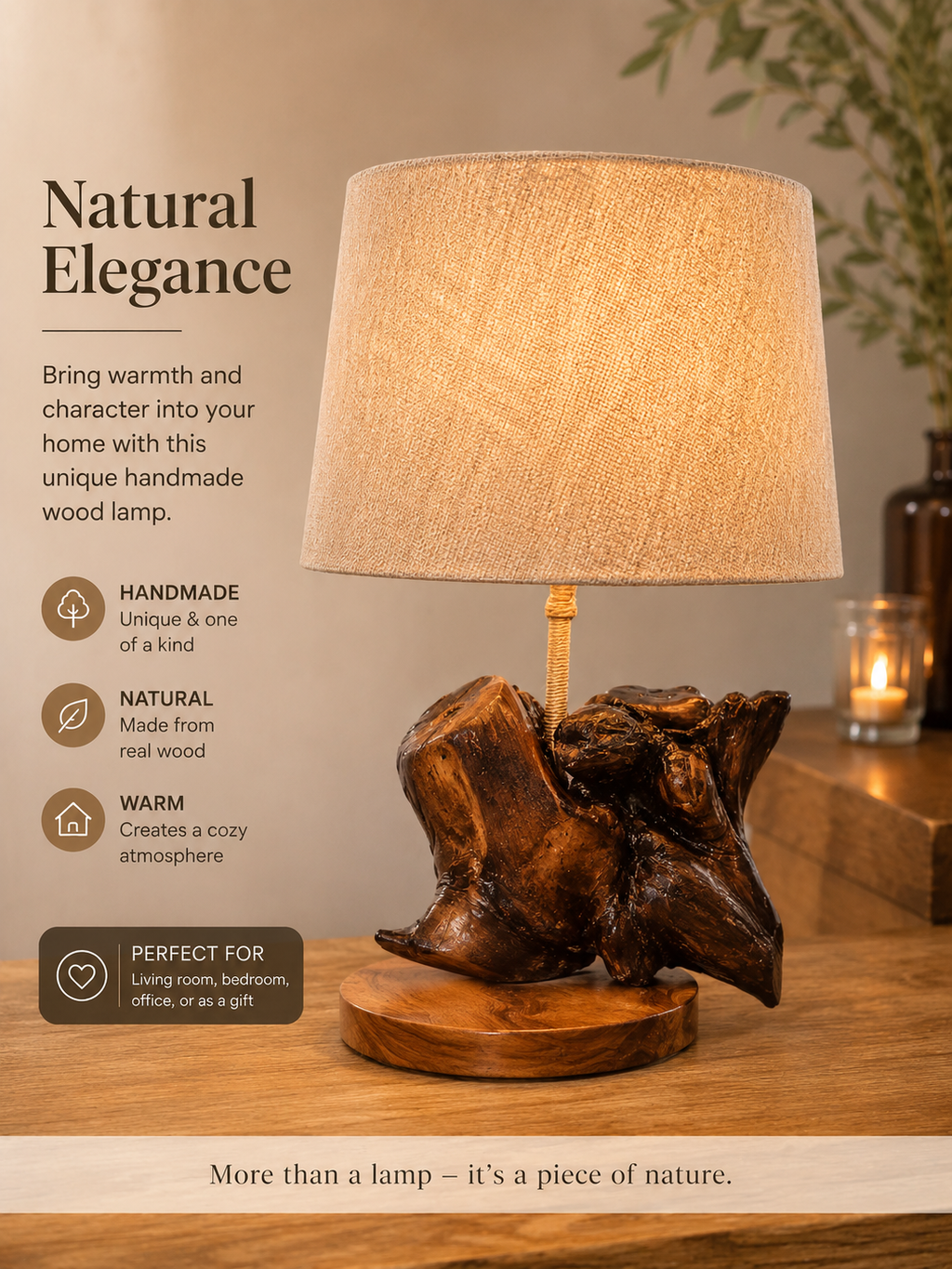Natural elegance wood lamp
