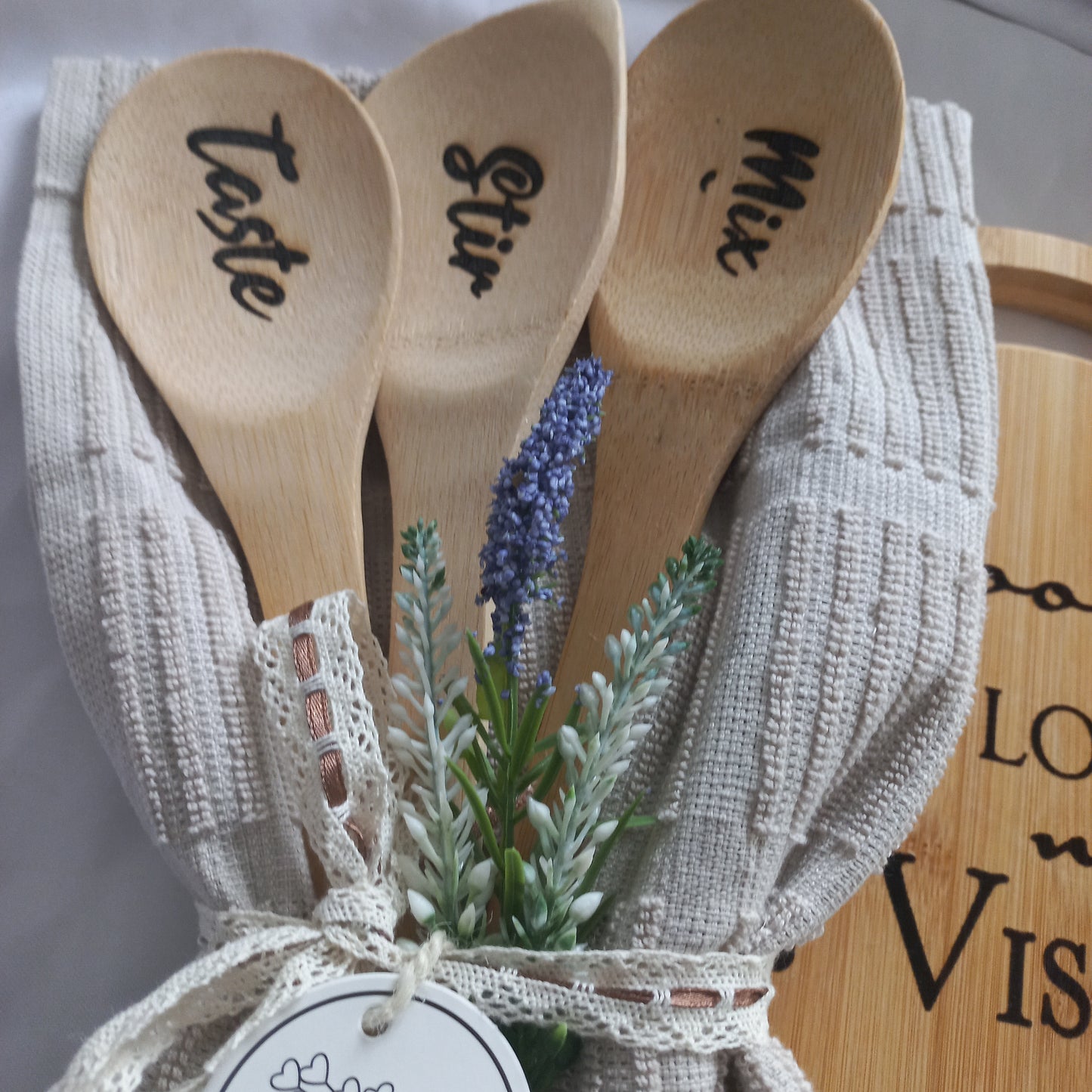 GIFT SET - WOODEN SPOONS SET WITH KITCHEN TOWEL